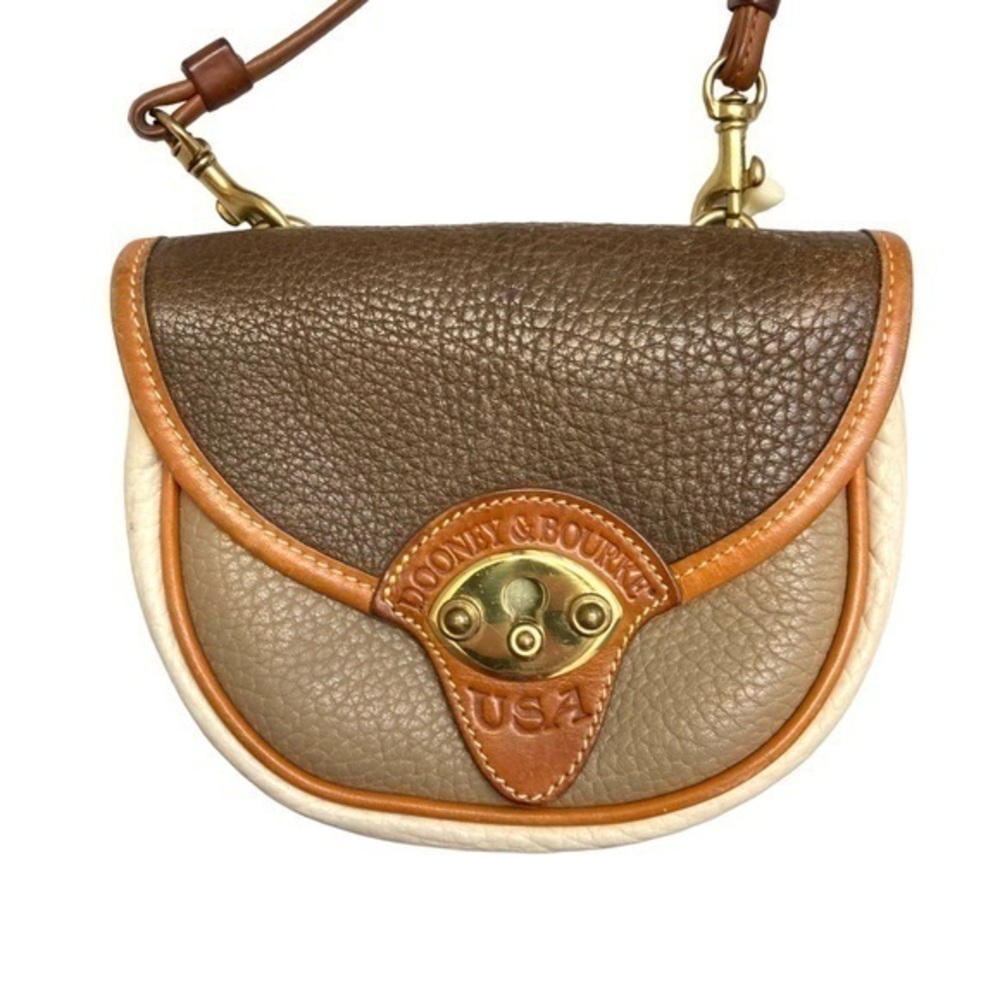 Dooney & Bourke cream taupe brown mini belt bag vintage all weather leather